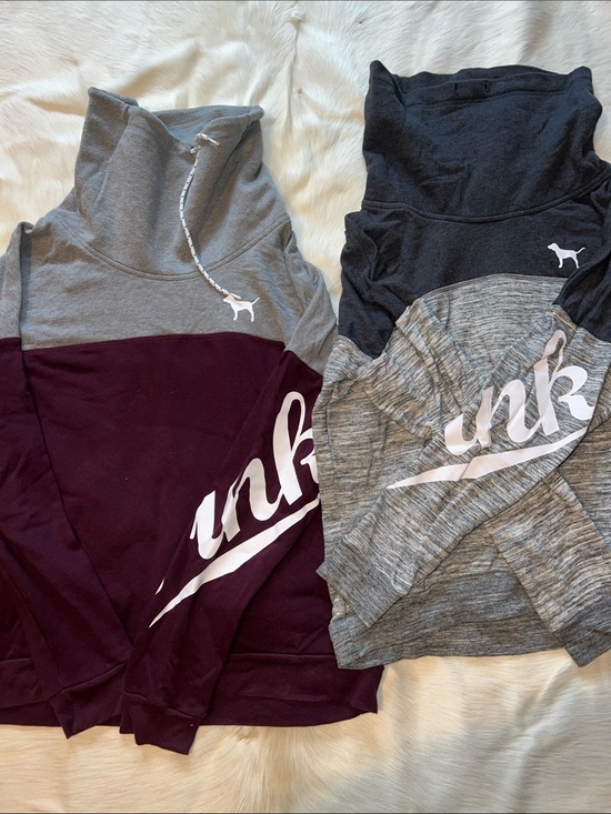 PINK Victoria's Secret Sweaters - PINK Victoria's Secret Maroon, Gray & Charcoal Cowl Neck Sweaters (2)